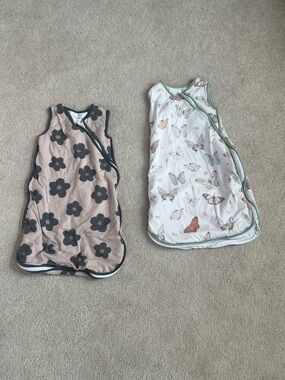 Butterfly & Floral Baby Sleep Sacks — Soft Pink and White